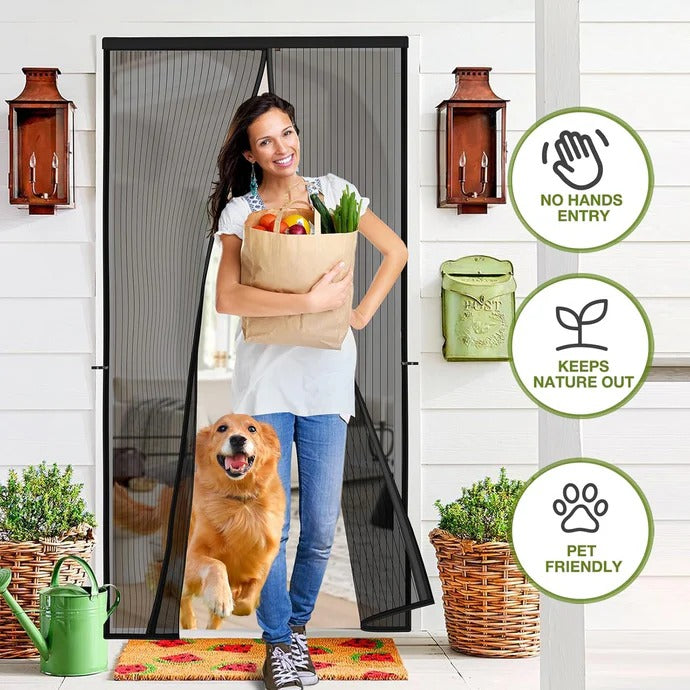 Mosquito Door Net Mesh Screen – Magnetic Hands Free Closer