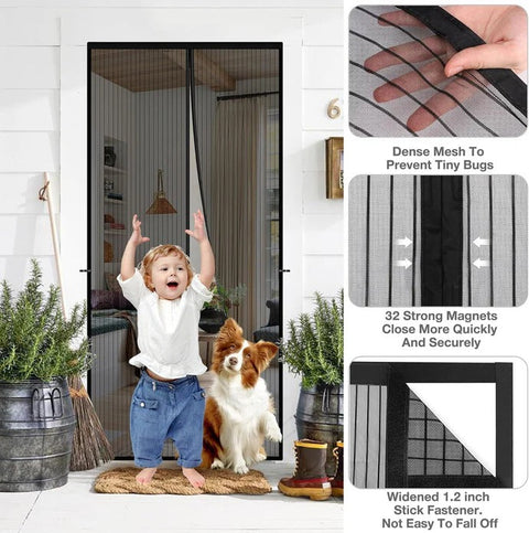 Mosquito Door Net Mesh Screen – Magnetic Hands Free Closer