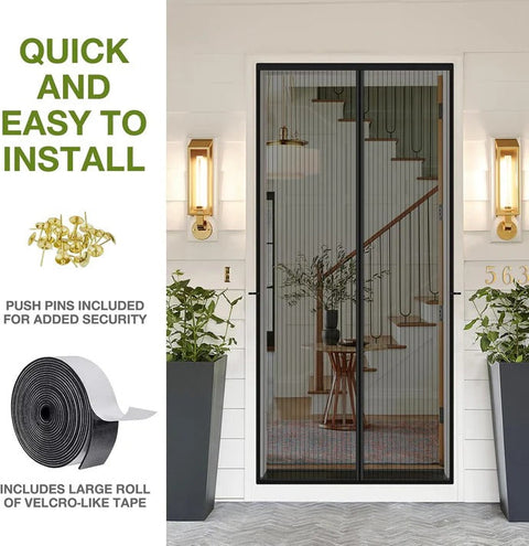 Mosquito Door Net Mesh Screen – Magnetic Hands Free Closer